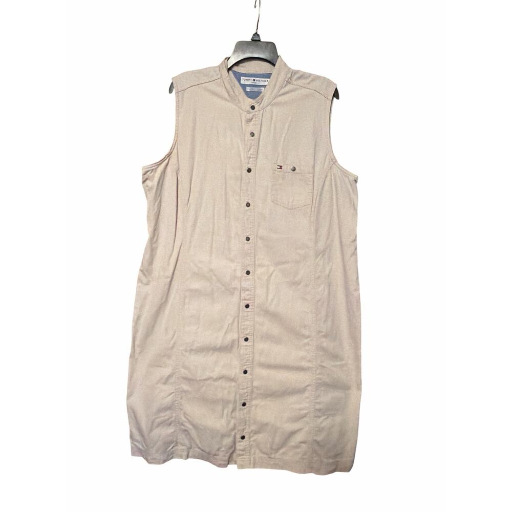 Tommy Hilfiger Women’s Size 20 Vintage Snap Button Khaki Sleeveless Dress Y2K
